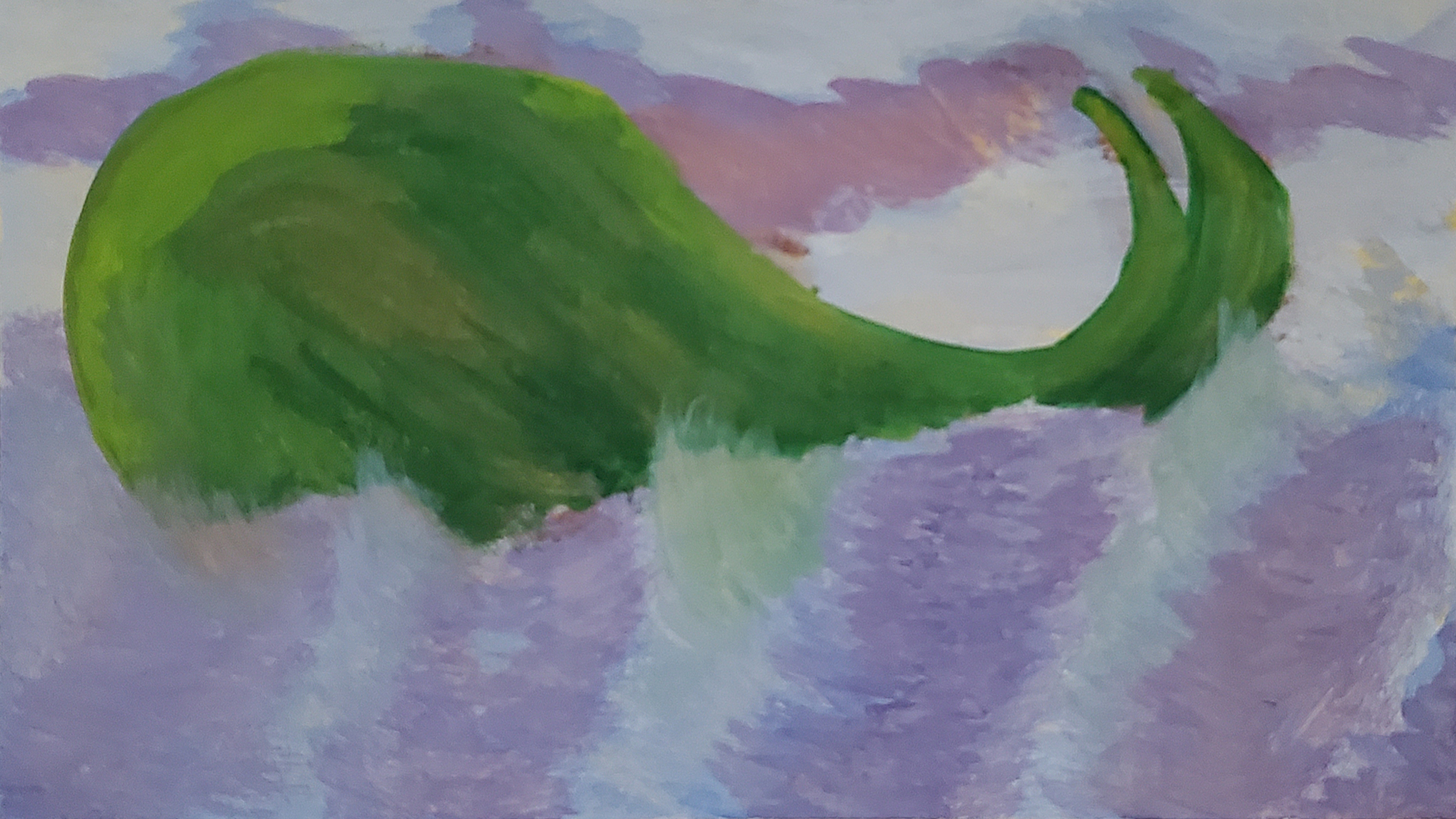 gouache painting: green whale